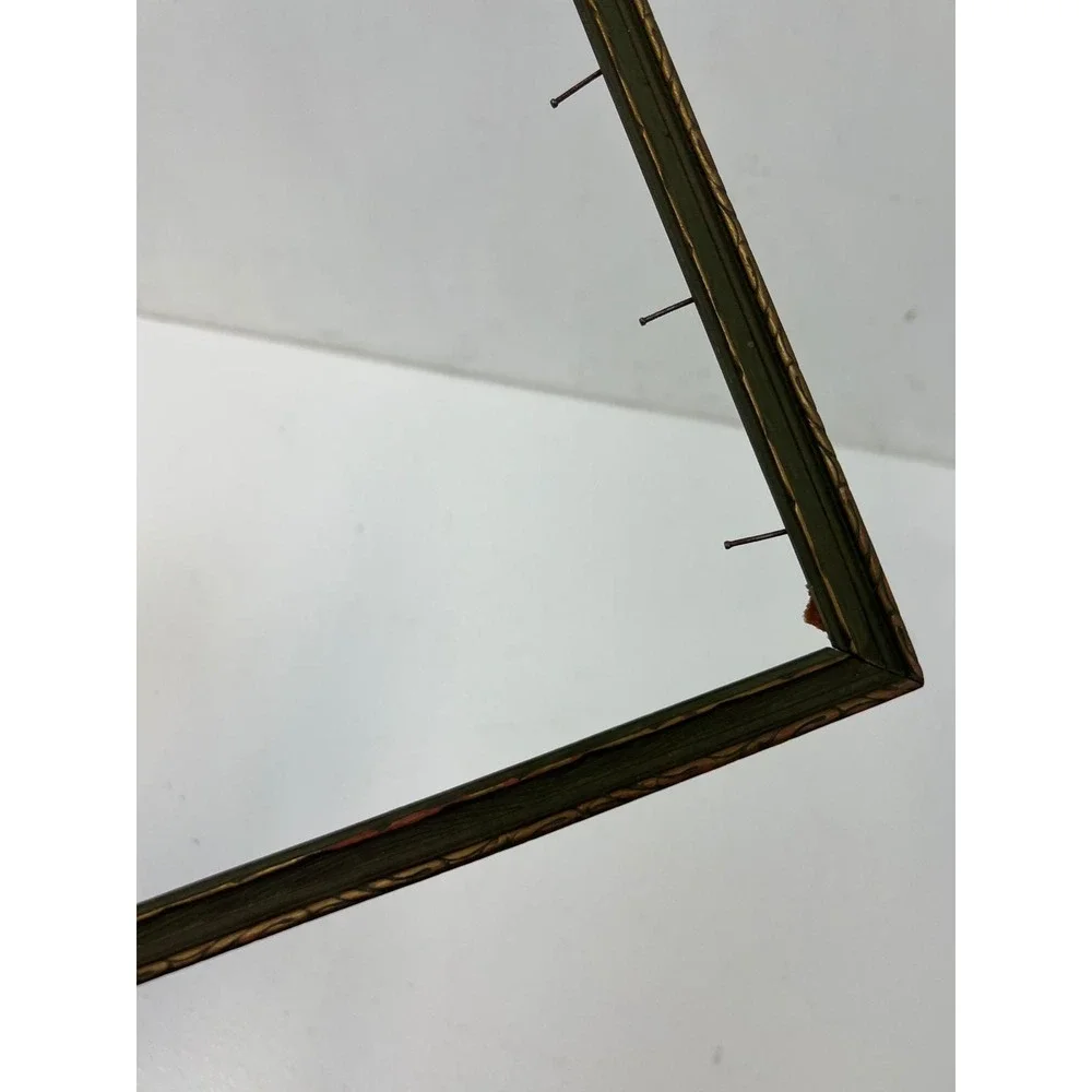 Vintage Art Deco Green Gold Wood Picture Frame 9x12 Nouveau Carved Trim Gilted